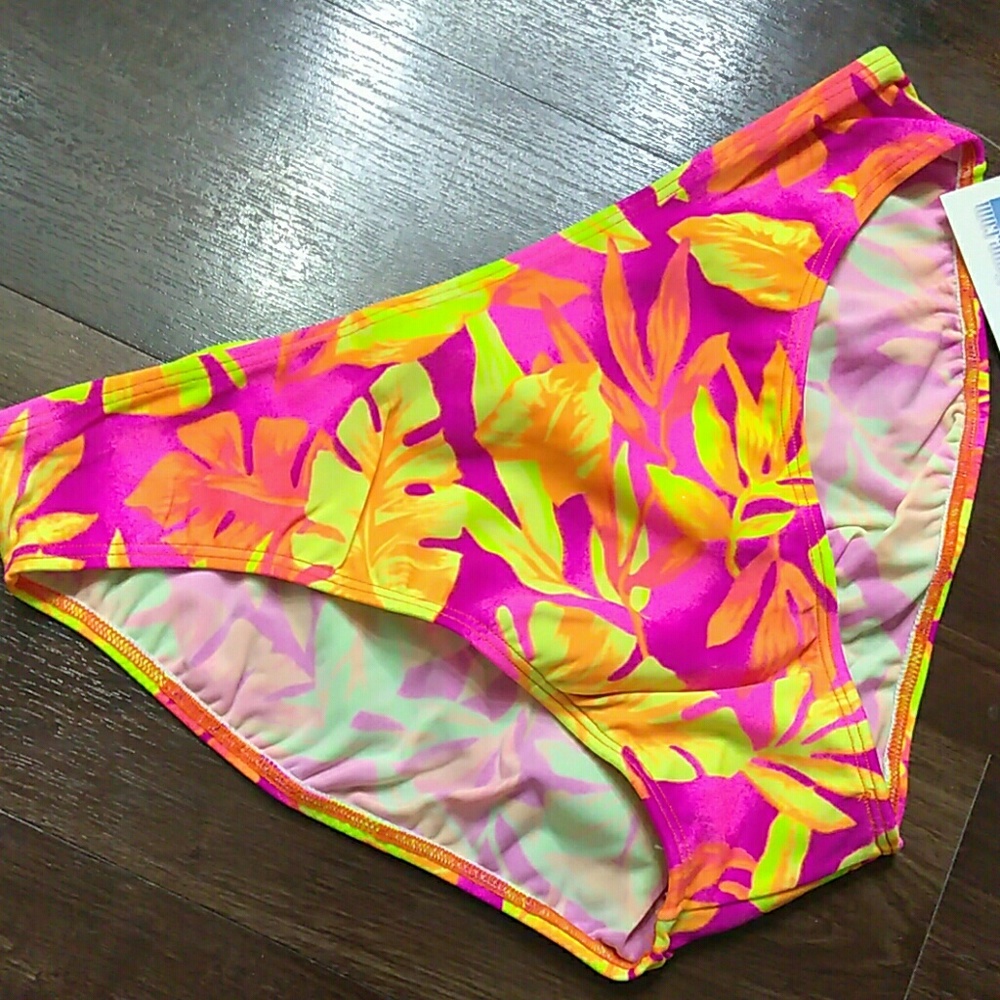 Pink and yellow print bikini bottoms high cut